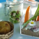 Cromesqui, légumes croquants et crème de roquefort